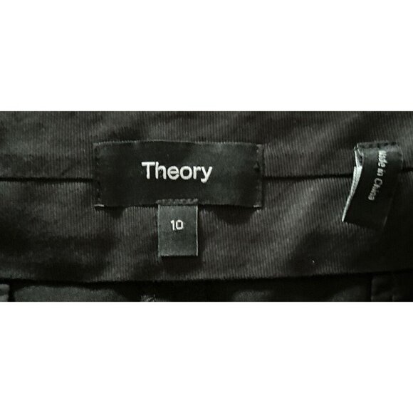 THEORY Linen Trousers Strait Cut Pants Dark Eggplant/Black Size 10 - Picture 7 of 8